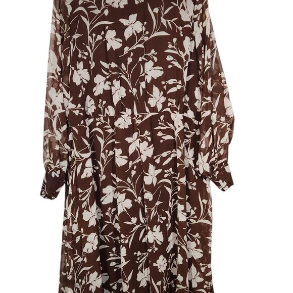 Lane Bryant Dress Long Sleeve Fit Flare Chiffon Fall‎ Brown Twee Cottage 18 1X - Picture 7 of 16